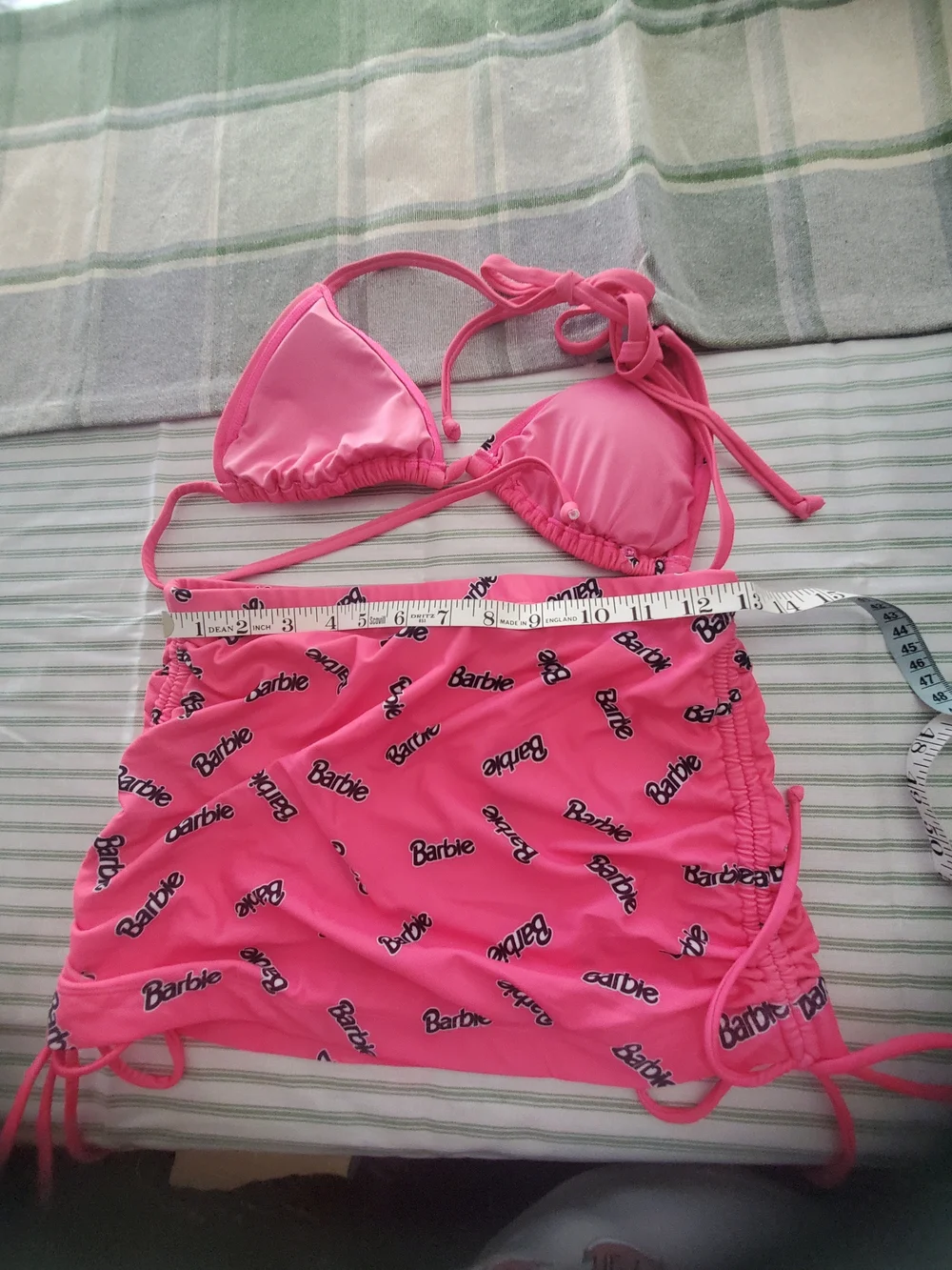 Barbie Bright Pink Logo Triangle Bikini with Ruched Skirt
